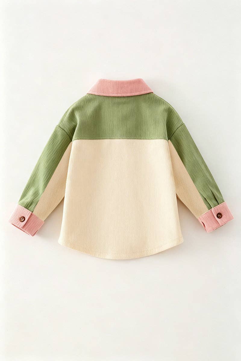 Green, Ivory & pink long sleeve button up shirt. TPG60593 SOL