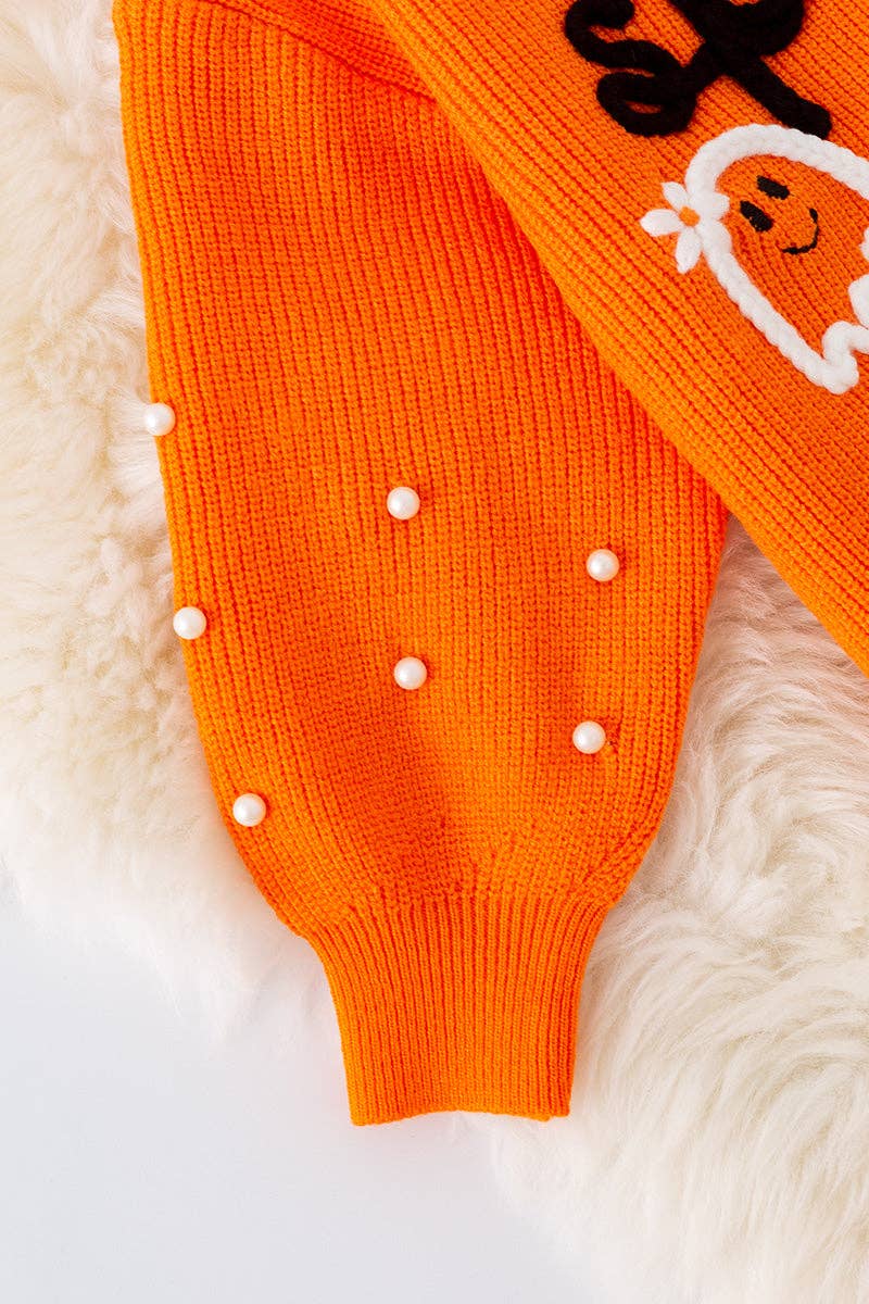 Spooky knit girls sweater with pearl beads. (Available in 3 colors!)