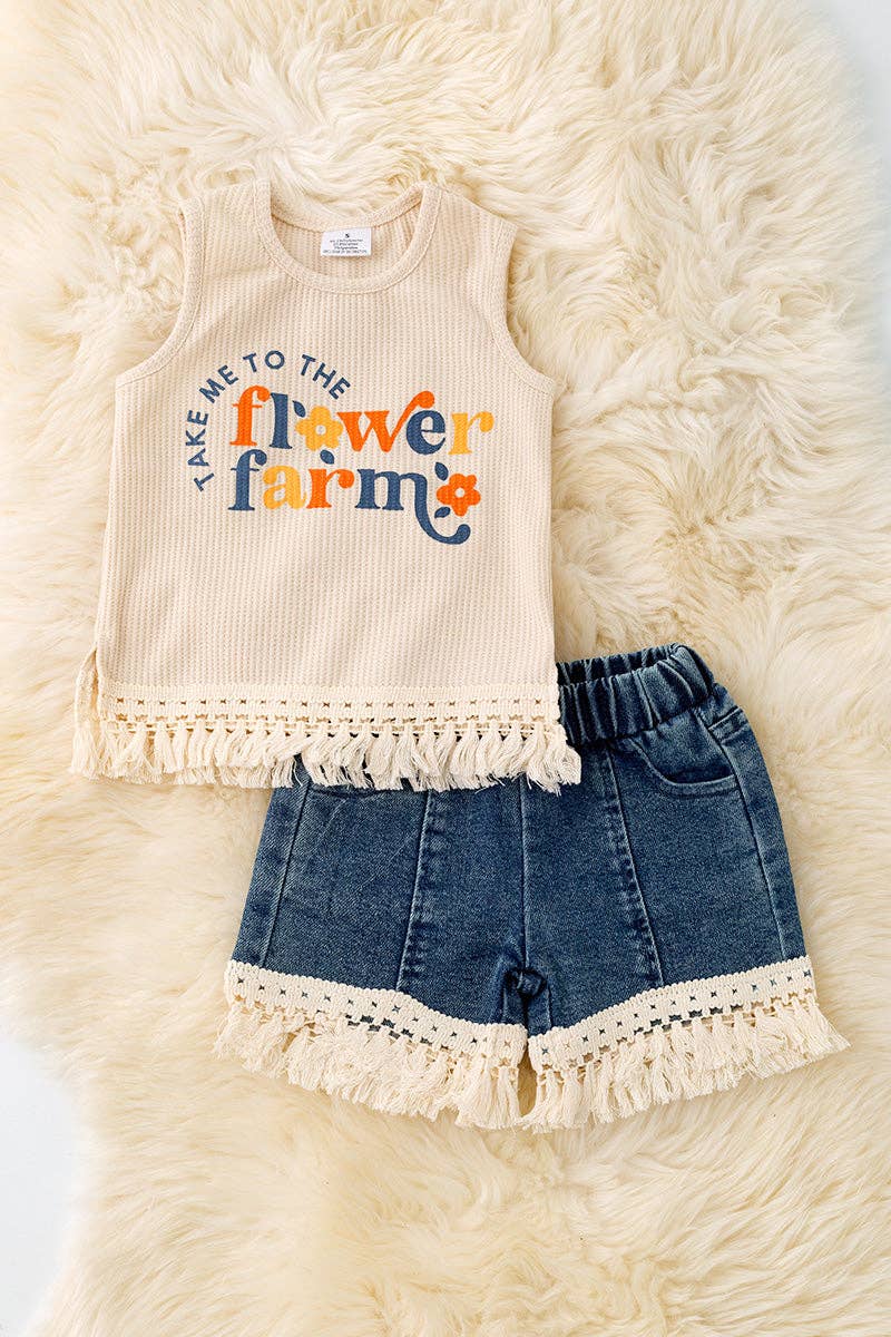 "Take me to the flower farm" girls tank top & denim shorts. *READY TO SHIP*