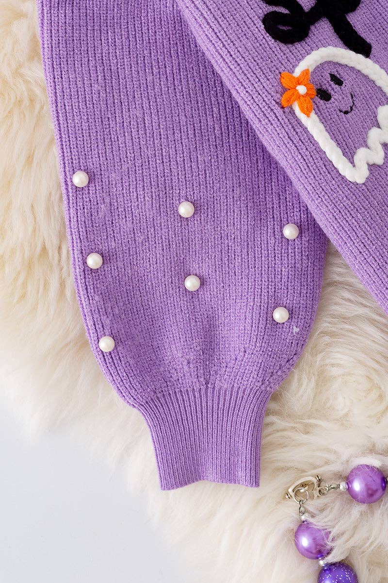 Spooky knit girls sweater with pearl beads. (Available in 3 colors!)