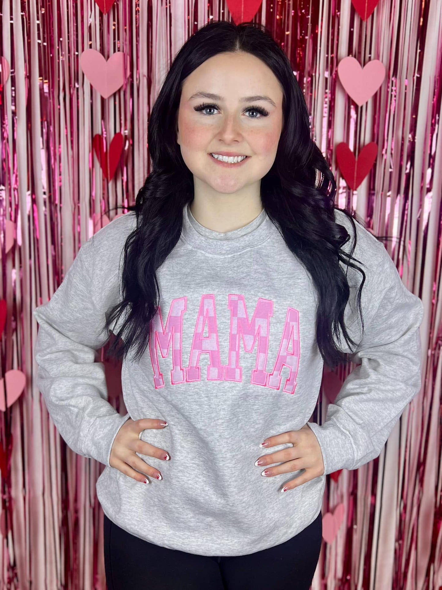Pink Checkered Mama on Ash Pullover