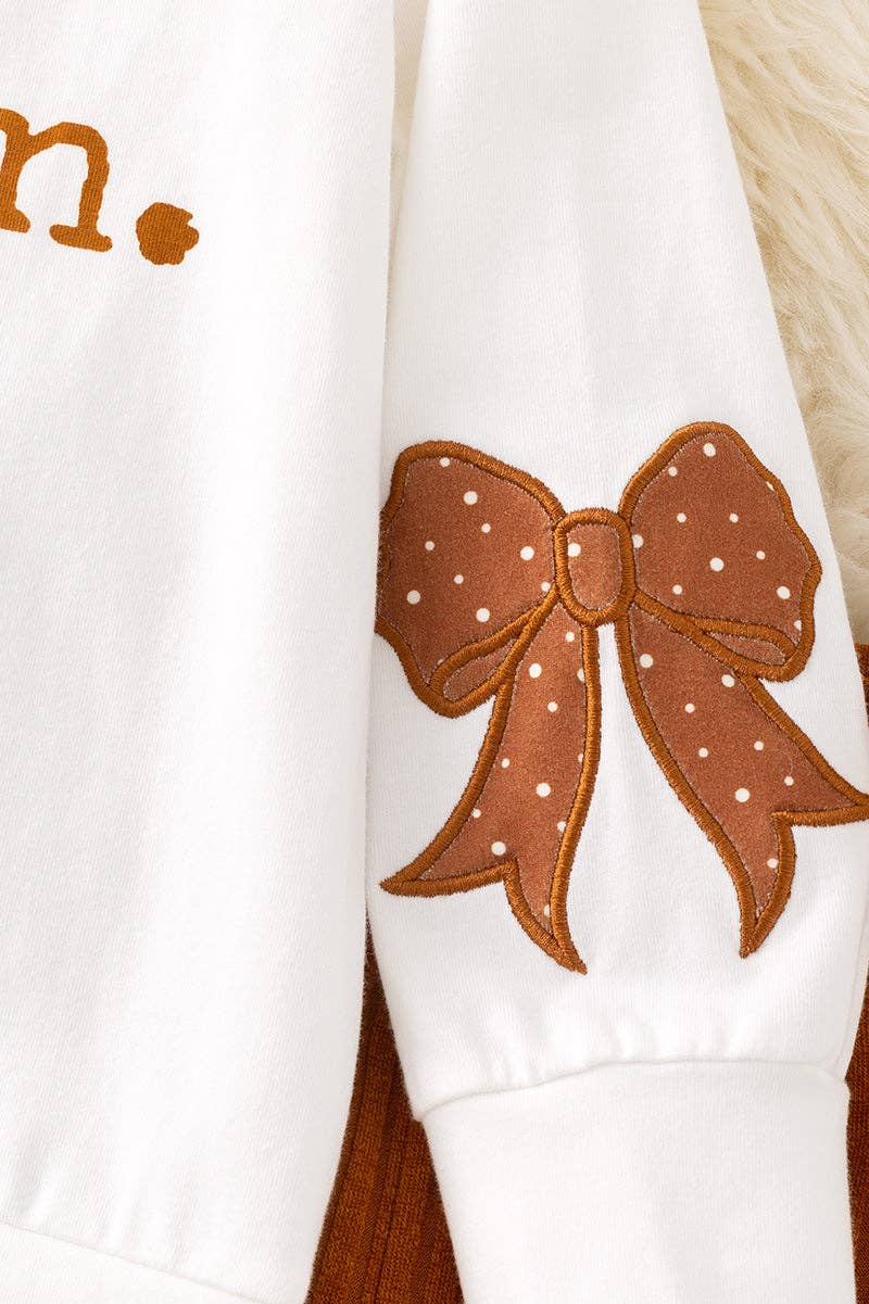 🩷"Cozy Season" Coquette bow sleeve and brown pants. OFG50982 SOL