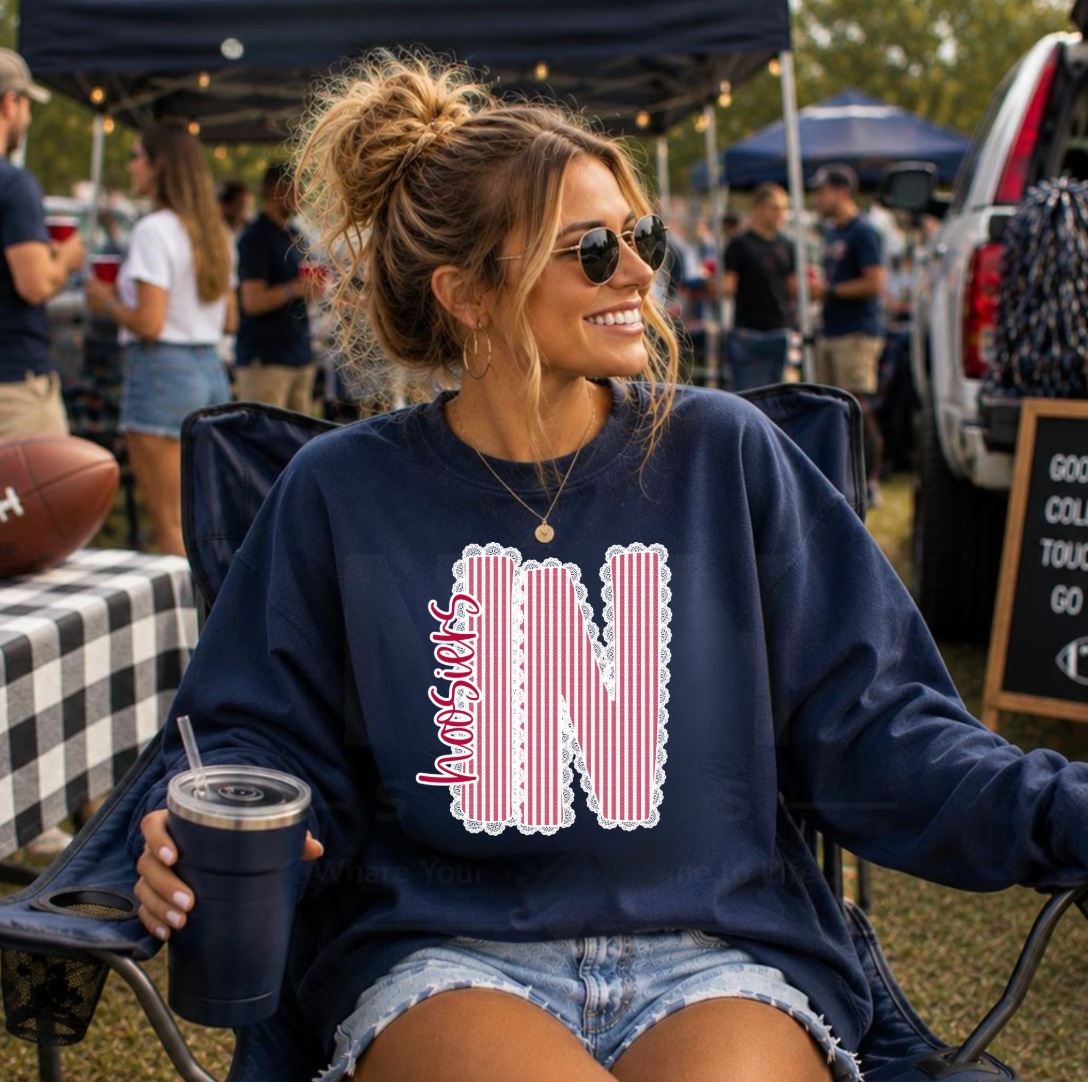 Lace Trim IN Hoosiers Tee or Sweatshirt