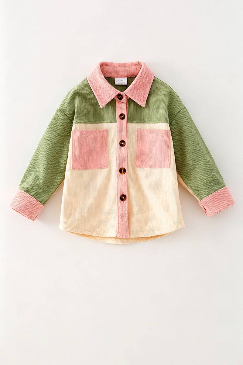 Green, Ivory & pink long sleeve button up shirt. TPG60593 SOL