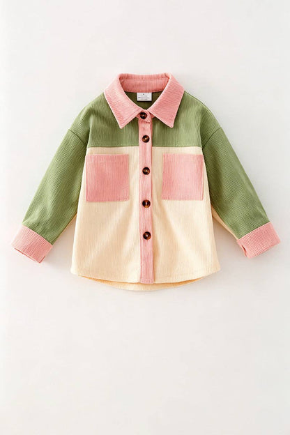 Green, Ivory & pink long sleeve button up shirt. TPG60593 SOL