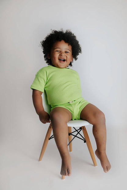 Lime Green Summer Waffle Toddler Top & Bottom Set