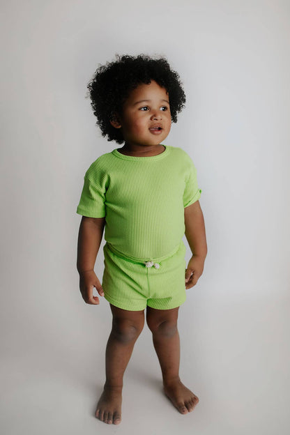 Lime Green Summer Waffle Toddler Top & Bottom Set