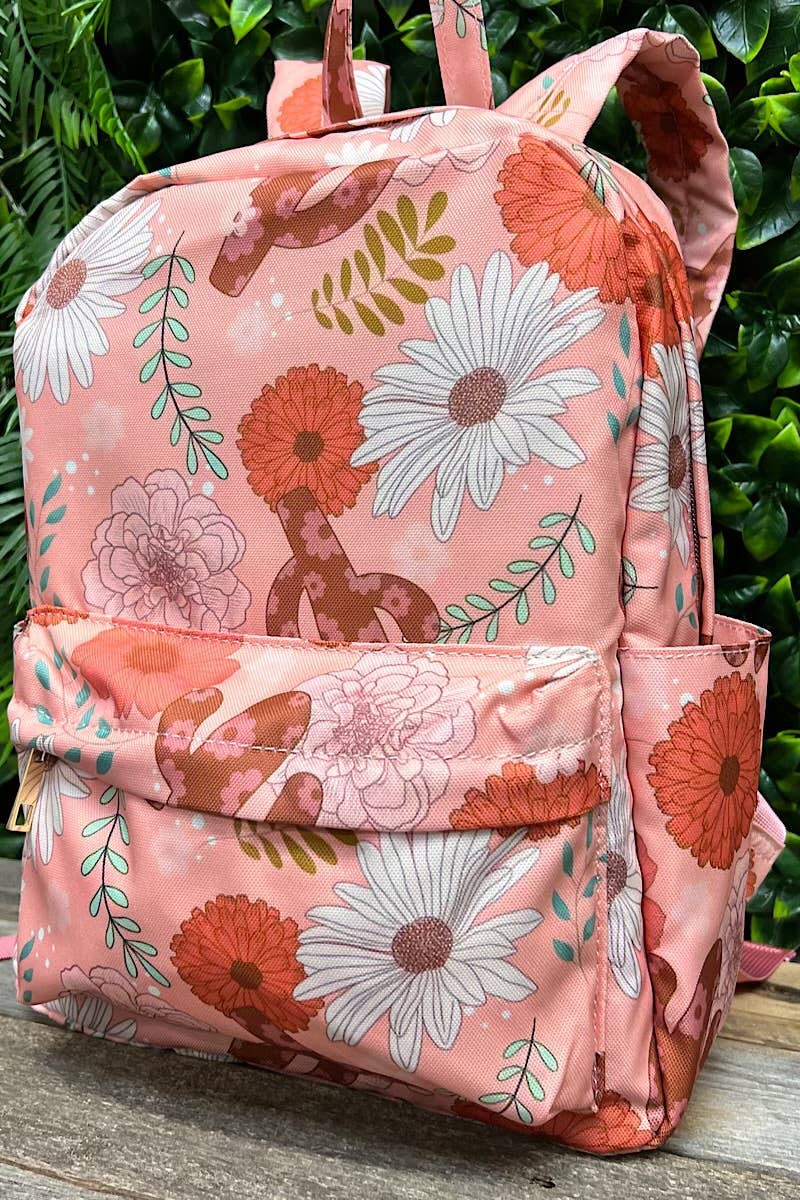 FLORAL CACTUS/CORAL PRINTED SMALL SIZE BACKPACK.