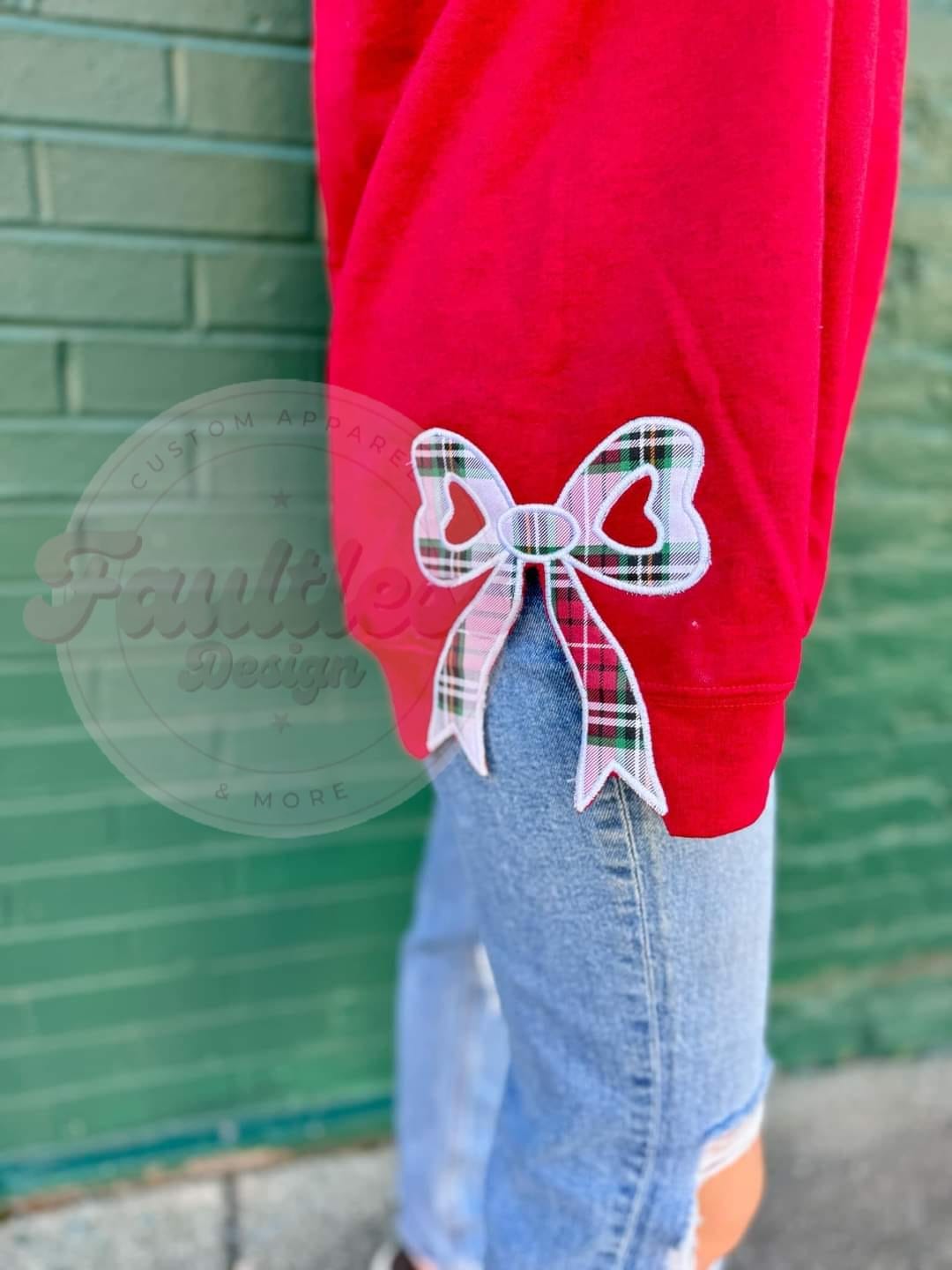 *PRE-ORDER - closes 11/10*     Side bow sweatshirt w/monogram or Merry applique options - Round 2, ready middle of December