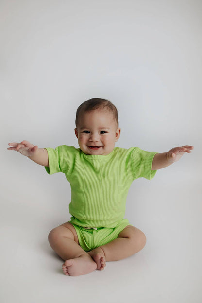 Lime Green Summer Waffle Toddler Top & Bottom Set