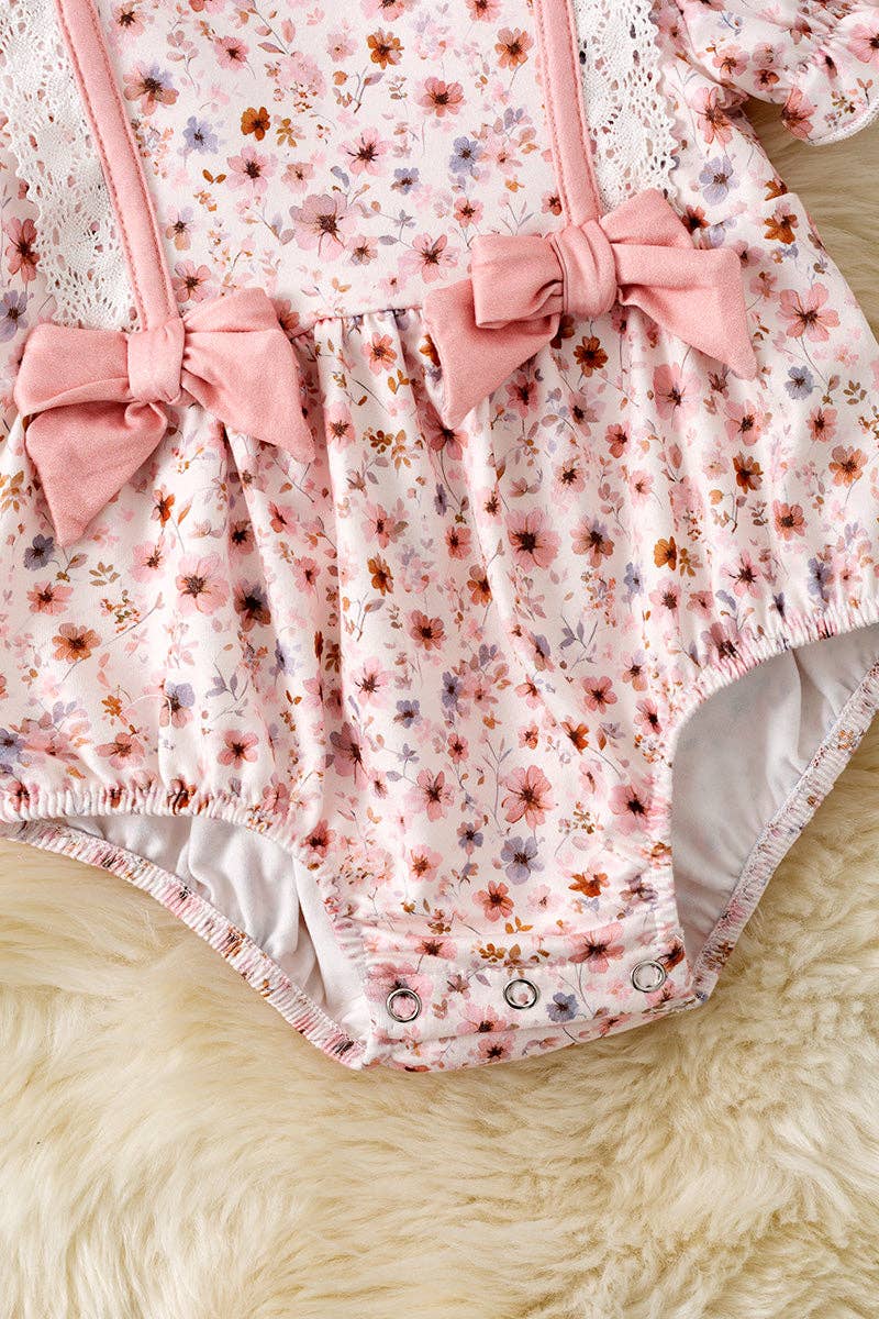 Multi-Color Ditsy floral baby romper with front bows & embroidery details. RPG61173 AMY