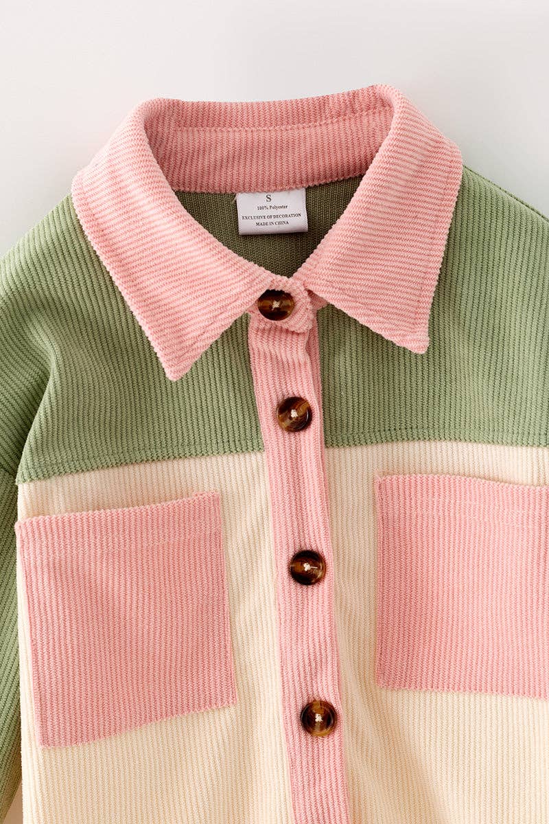 Green, Ivory & pink long sleeve button up shirt. TPG60593 SOL