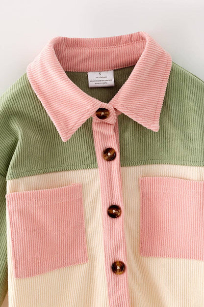 Green, Ivory & pink long sleeve button up shirt. TPG60593 SOL