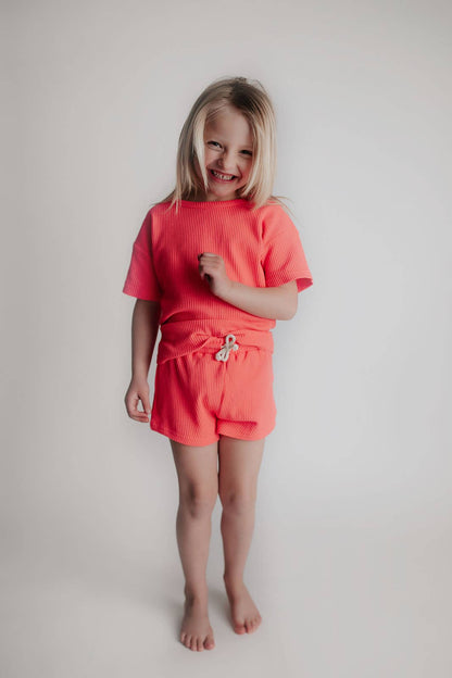 Hot Neon Pink Barbie Summer Waffle Toddler Top & Bottom Set