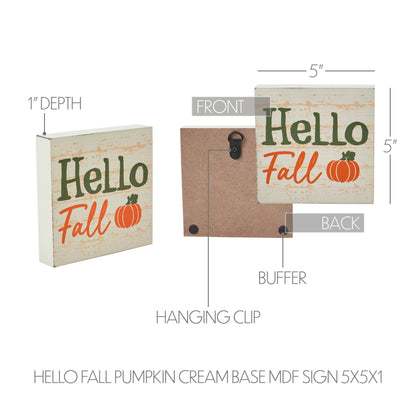 Hello Fall Pumpkin Cream Base MDF Sign 5x5