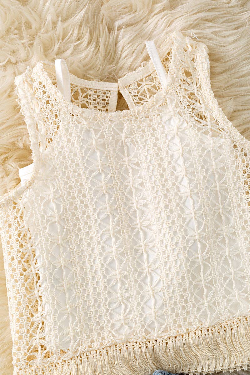Ivory lace tank top w/spaghetti top & shorts.  OFG60438 AMY