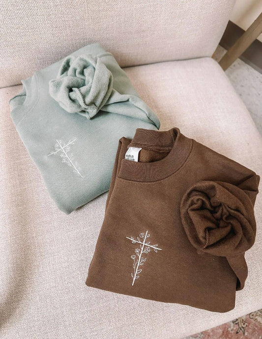 Embroidered Floral Cross Sweatshirt - READY TO SHIP