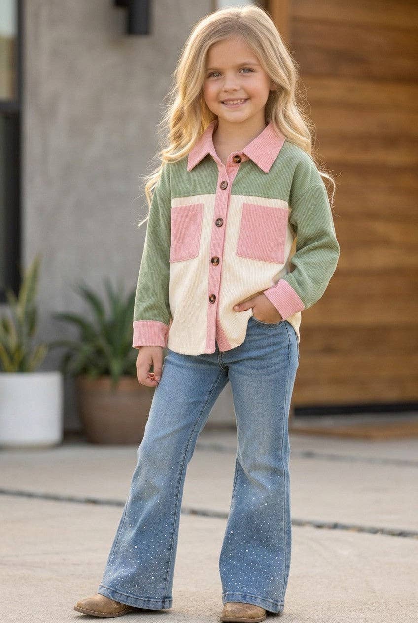Green, Ivory & pink long sleeve button up shirt. TPG60593 SOL
