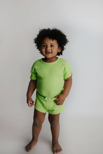 Lime Green Summer Waffle Toddler Top & Bottom Set
