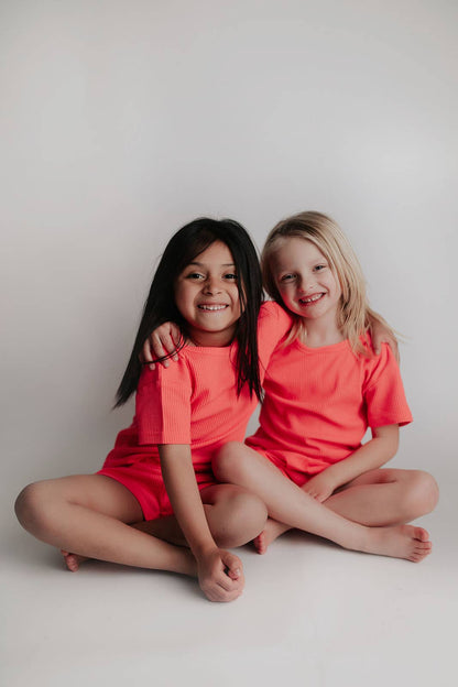 Hot Neon Pink Barbie Summer Waffle Toddler Top & Bottom Set