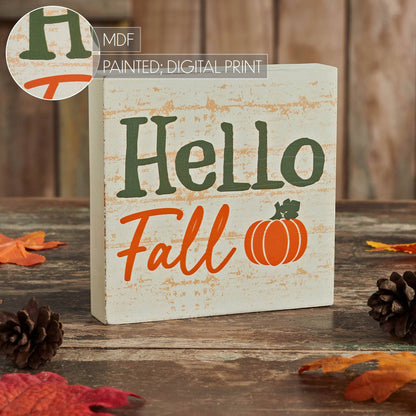 Hello Fall Pumpkin Cream Base MDF Sign 5x5