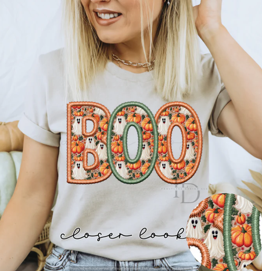 BOO - Faux Embroidery Ghost Pumpkins