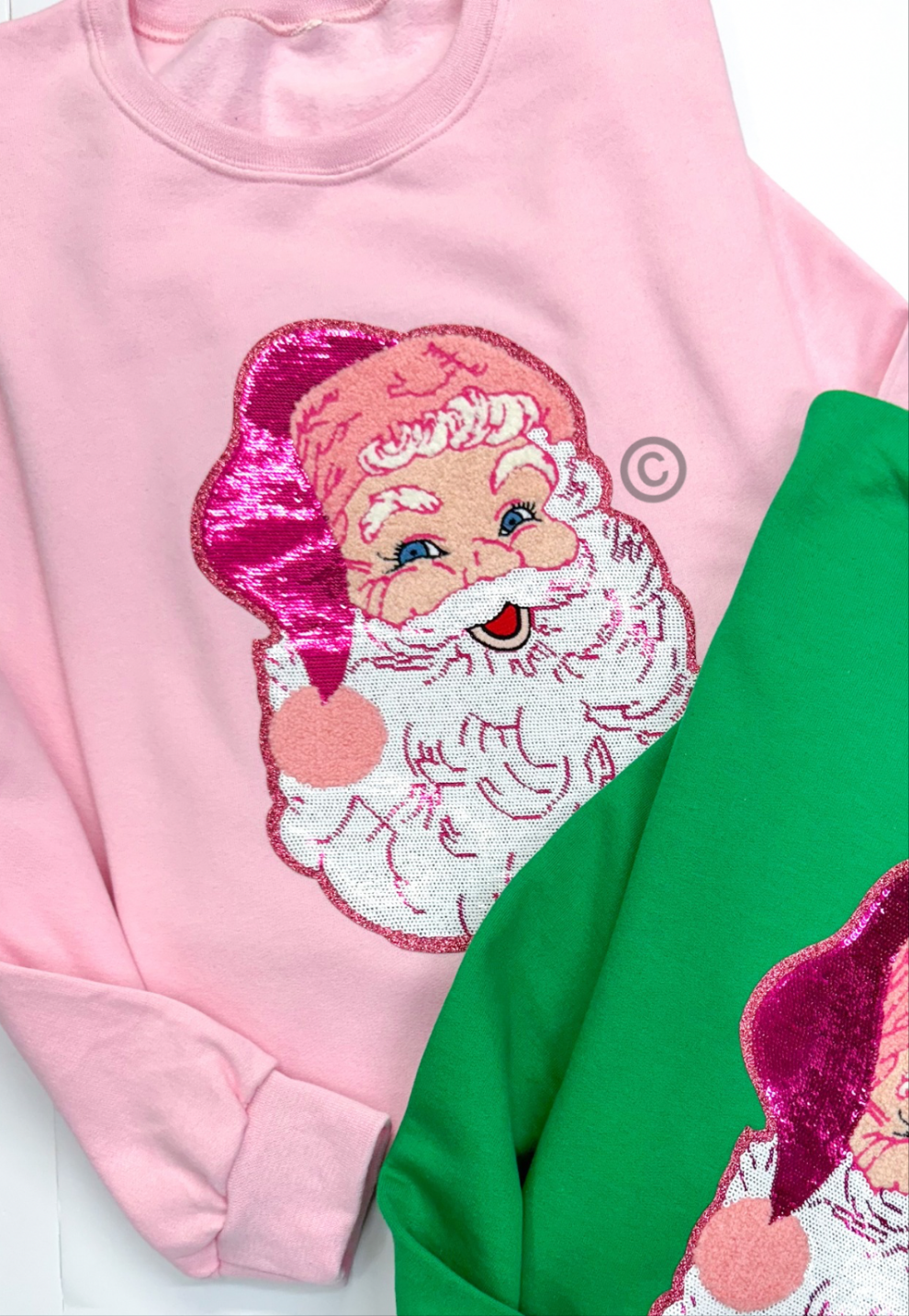 Preppy Pink Santa©️ Christmas Sequins Patch Sweatshirt