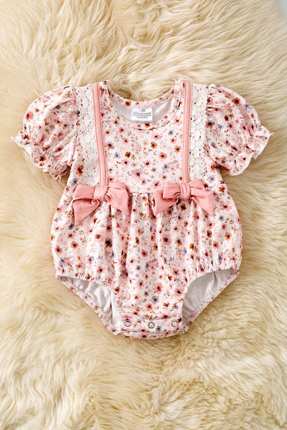 Multi-Color Ditsy floral baby romper with front bows & embroidery details. RPG61173 AMY