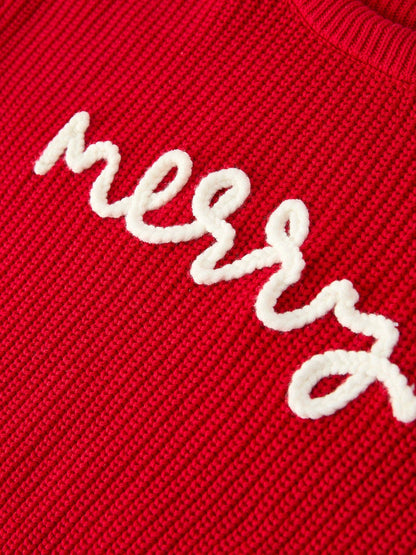 Red Christmas Girls “merry” Pullover Sweater