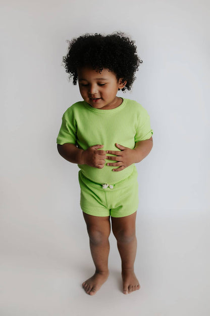 Lime Green Summer Waffle Toddler Top & Bottom Set