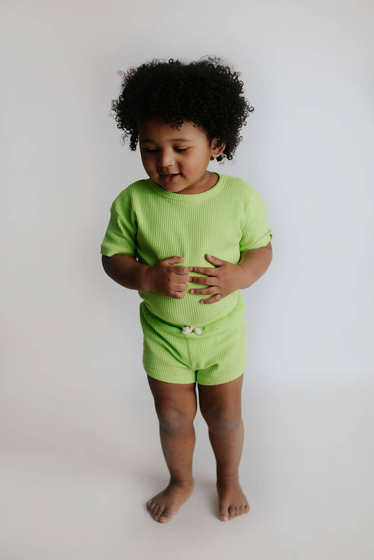 Lime Green Summer Waffle Toddler Top & Bottom Set