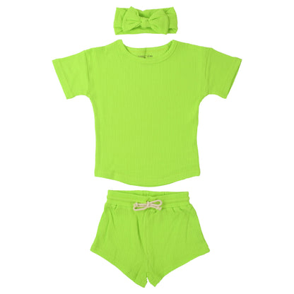 Lime Green Summer Waffle Toddler Top & Bottom Set