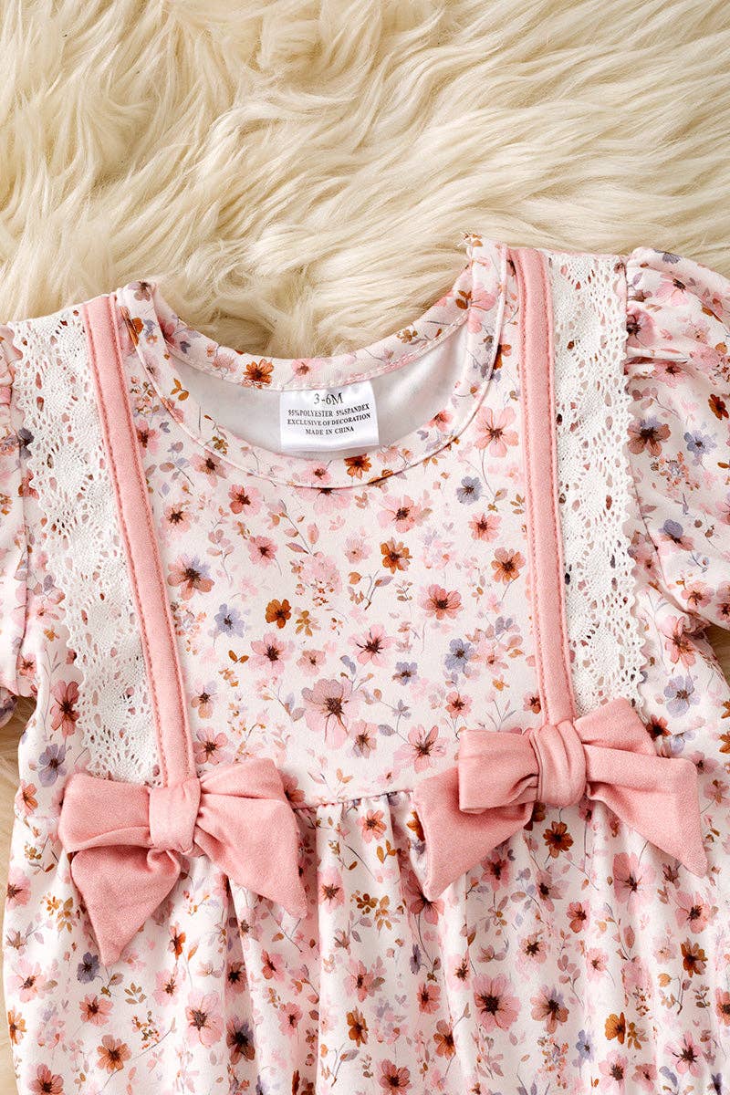 Multi-Color Ditsy floral baby romper with front bows & embroidery details. RPG61173 AMY