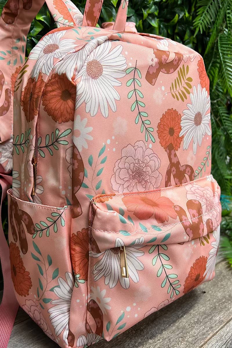 FLORAL CACTUS/CORAL PRINTED SMALL SIZE BACKPACK.