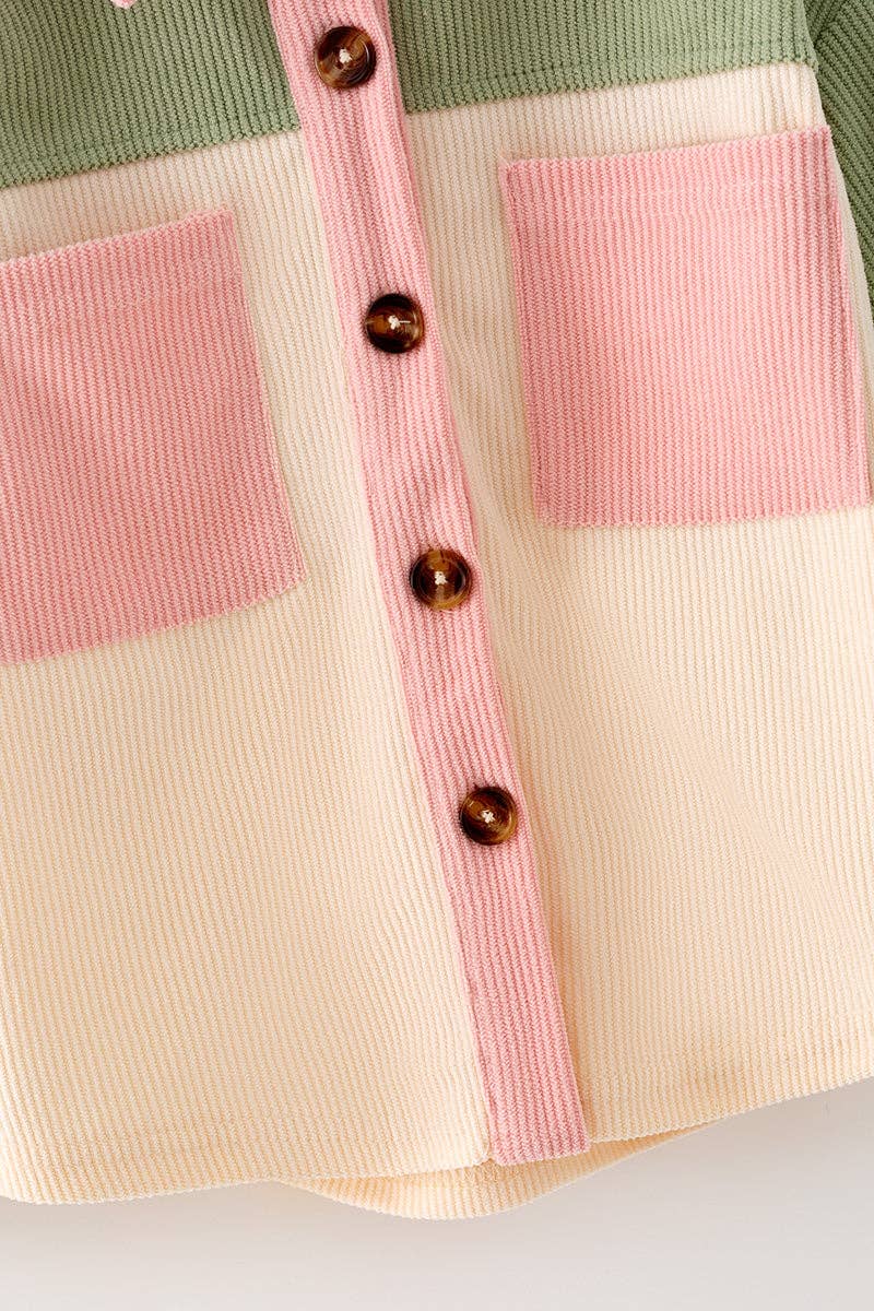 Green, Ivory & pink long sleeve button up shirt. TPG60593 SOL