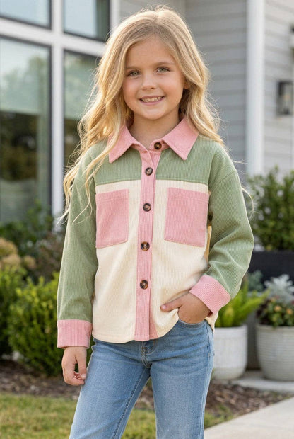 Green, Ivory & pink long sleeve button up shirt. TPG60593 SOL