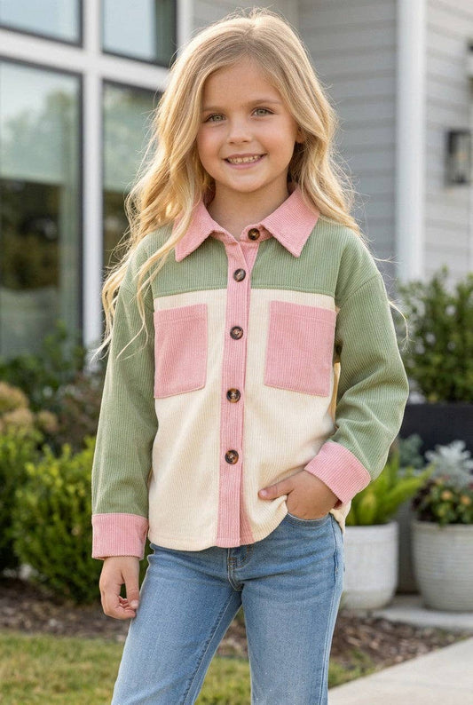 Green, Ivory & pink long sleeve button up shirt. TPG60593 SOL