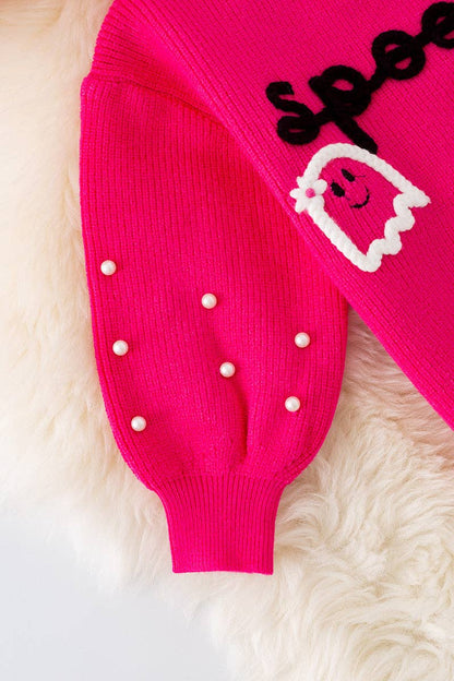 Spooky knit girls sweater with pearl beads. (Available in 3 colors!)