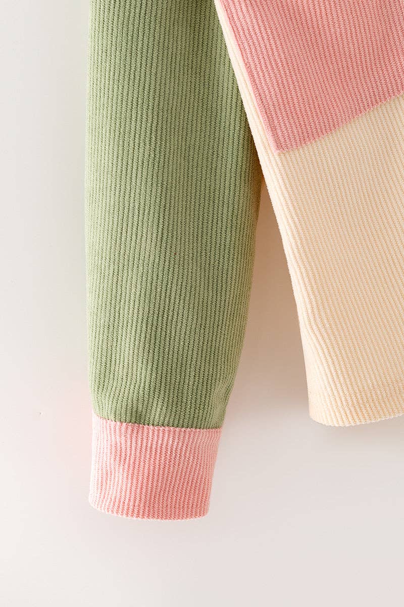 Green, Ivory & pink long sleeve button up shirt. TPG60593 SOL
